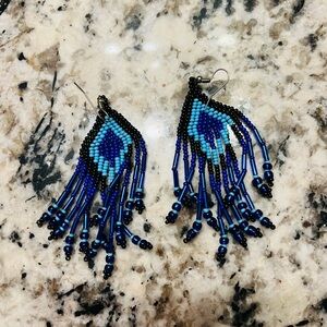 Blue and black beaded earrings